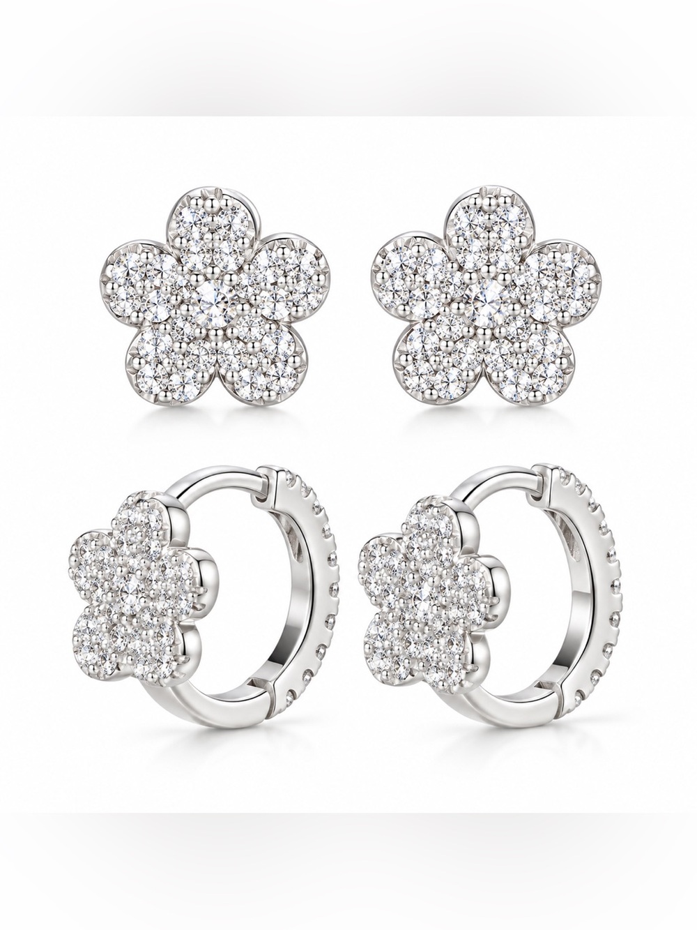 Luxury Moissanite Diamond huggie‎ Flower Earrings